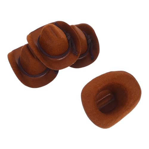 HANABASS 4 Stück Mini Cowgirl Hüte Flockstoff Kleine Puppenhüte Western Stil Bastelset für Miniatur Puppenhaus Zubehör Mädchen Kostüm Requisiten von HANABASS