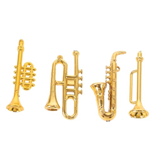 HANABASS 4 Stück Mini-Instrument bastelzeug musikspielzeug Musikalisches winzig Miniaturen Trompete Mini-Kunststoff-Musikinstrument Puppe Musikinstrument Plastik Golden von HANABASS