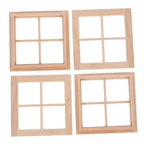 HANABASS 4 Stück Puppenhausdekoration bastelzeug Micro mini Scale stylingbã¼rsten dollhaus winzig Machen Möbel Bausatz Mini- - Miniatur-Fensterrahmenornament Puppenhauszubehör Holz von HANABASS