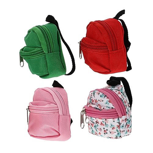 HANABASS 4 Stück Puppenzubehör Babypuppe Mini Rucksack DIY Ornament Kawaii Rucksack Bezaubernde Rucksäcke mit Reißverschluss Kawaii geldbörse kleines Rucksackspielzeug Stoff von HANABASS
