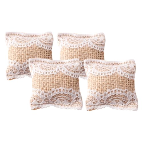 HANABASS 4 Stück Spitzenkissenmodell Mini-Kissen im Maßstab 1:12 Mini -Kissen Puppe Miniaturkissen klein Plüsch mini Kissen wohnaccessoires Puppen-Mini- - DIY zubehör Stoff Beige von HANABASS