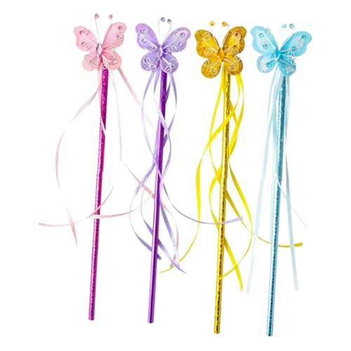 HANABASS 4 Stück Teiliges Feenstab Schmetterlingsdesign Bunte Handstäbe mit Satinbändern Kinderfreundlich Leicht für Karneval Kindergeburtstag Cosplay und Partyspielzeug HANABASS 4 Stück Teiliges Feenstab Schmetterlingsdesign Bunte Handstäbe mit Satinbändern Kinderfreundlich Leicht für Karneval Kindergeburtstag Cosplay und Partyspielzeug von HANABASS