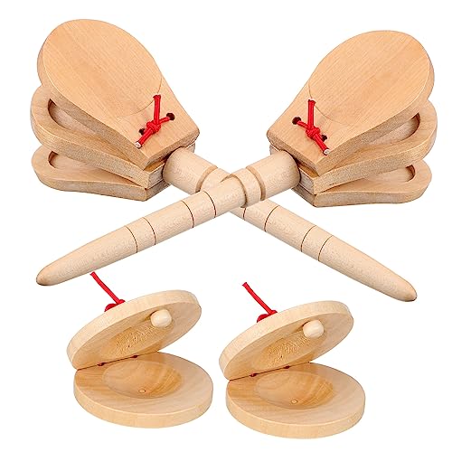 HANABASS 4 Stück Teiliges Holz Kastagnetten mit Griff Kleine Percussion Instrumente für Musik Anfänger Langlebig Angenehme Haptik Klare Klänge zur Musikalischen Früherziehung HANABASS 4 Stück Teiliges Holz Kastagnetten mit Griff Kleine Percussion Instrumente für Musik Anfänger Langlebig Angenehme Haptik Klare Klänge zur Musikalischen Früherziehung von HANABASS