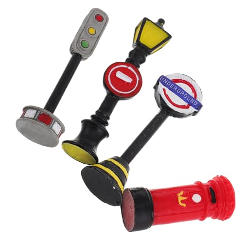 HANABASS 4stücke Miniatur-straßenschilder Mit Briefkasten Simulationslaternen Für Sandtisch Puppenhaus-Dekoration Micro-straßenschilder Requisiten Für Miniatur-Szene-Layout von HANABASS