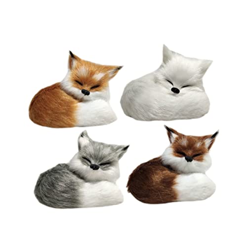 HANABASS 4 Stück Teiliges Plüsch Fuchs deko Realistische Simulation Weiches Kuscheltier Detailreiche Tierfigur Dekorativ für Zuhause und von HANABASS