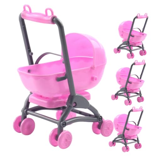 HANABASS 4 Stück Teiliges Puppenwagen für Realistischer Babywagen für Fantasievolles Sicheres Design Kompatibel mit Anderen Spielzeugen für Puppenhaus und Kreative Rosa Farbton von HANABASS