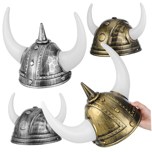 HANABASS 4 Stück Wikingerhelm mit Hörnern Handgefertigt Mittelalterlicher Römischer Soldatenhut Wiederverwendbare Festival Party Dekoration für Cosplay Schulveranstaltungen und Themenfeiern von HANABASS