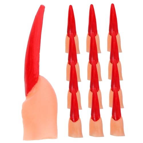 HANABASS 40 Stück Teiliges Halloween Fake Finger Rote Nägel Verstellbare Fingerhüllen für Lesen Tricks Party Requisiten Zombie Cosplay Kostüm Zubehör von HANABASS