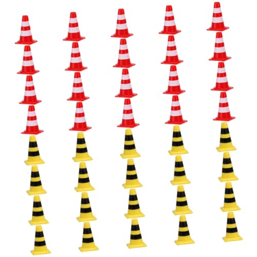 HANABASS 40 Stück Teiliges Mini Verkehrskegel aus Leichte Kompakte Baustellen Pylone in Rot und Gelb für Pädagogisches Straßenschild zur Verkehrszeichen Erkennung und Kreativem Rollenspiel von HANABASS