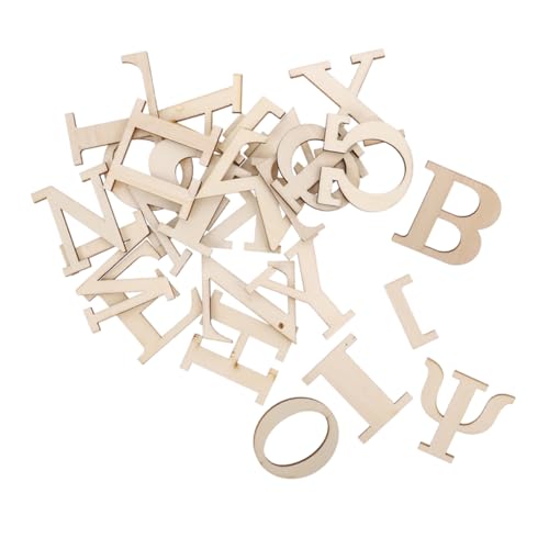 HANABASS 48 Stück Brief Lernen Holzstück Buchstabenfliesen Blockbuchstaben Griechisches Holzzahlen Zum Basteln Buchstabenerkennung Für Kleinkinder Beige Hölzern von HANABASS