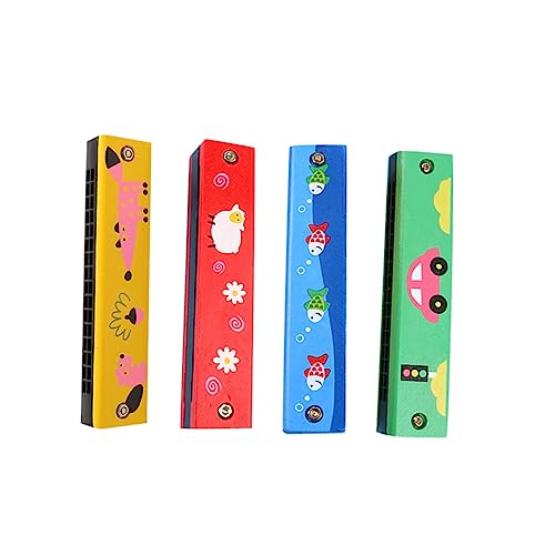 HANABASS 4Stücke Teiliges Holz Harmonikaspielzeug für Doppelte Reihe Pädagogisches Musikinstrument Zufälliges Muster Musikspielzeug für Jungen und Mädchen von HANABASS