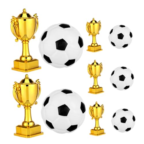 HANABASS 5 Sätze Plastik Goldene Pokale als Kuchen Dekorationen Kleine Fußball Deko für Kindergeburtstagsfeiern und Sport Themenpartys von HANABASS