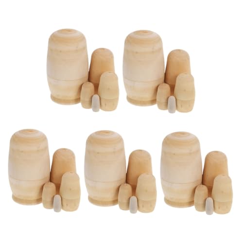 HANABASS 5 Sätze Weißbrastiges Russisches Nistbaby Zeichenspielzeug zum Geburtstag nistspielzeug für Weihnachten DIY Matrioska-Modelle Holzpuppenblanks hölzern von HANABASS