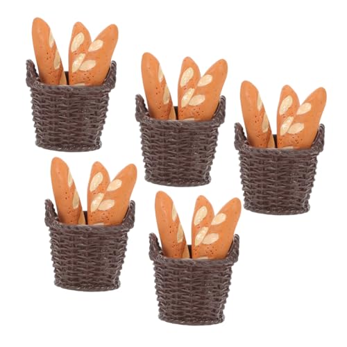 HANABASS 5 Satz Miniatur Brotmodelle mit Realistischem Französischem Baguette in Miniatur Brotkörben Kompakte und Vielseitige Puppenhaus Deko für Bäckerei Küchenszene und Fotografie von HANABASS