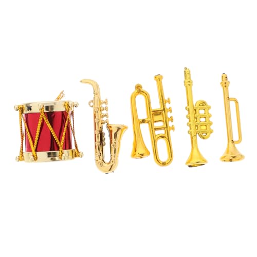 HANABASS 5 Stück Miniatur -Musikinstrumente Musikinstrumentenpuppenhaus Miniatur-Musical Puppenhaus Mini Mini-Instrumente Miniaturinstrumente Mini-Musikinstrumente Plastik Golden von HANABASS