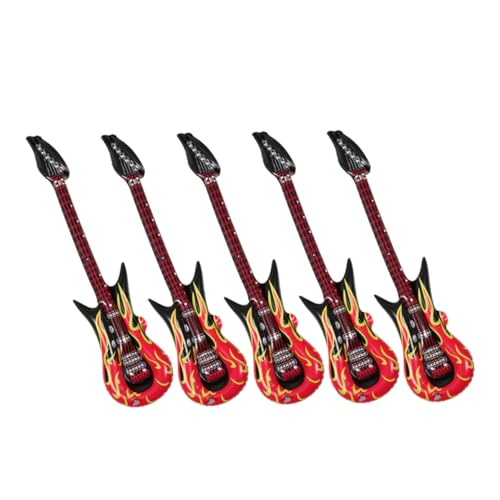 HANABASS 5 Stück Teiliges Aufblasbares Gitarren aus Leichtem PVC mit Sicherheitsventil als Party Deko Bühnenrequisite für Musizieren Karnevalsfeiern von HANABASS