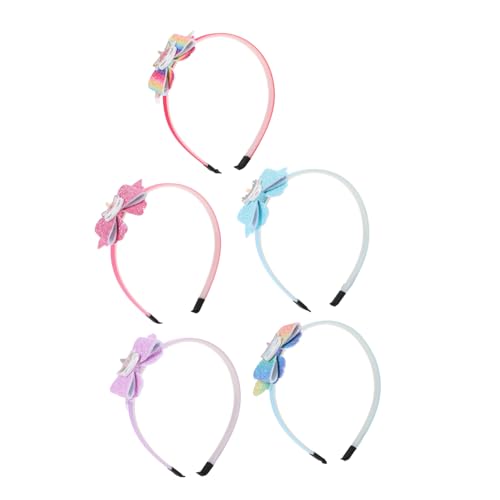 HANABASS 5 Stück Teiliges Einhorn Haarreif für Mädchen Leichter Sicherer Kopfschmuck mit Buntem Schmetterlingsknoten für Karneval Geburtstagsfeiern und Kinderpartys von HANABASS