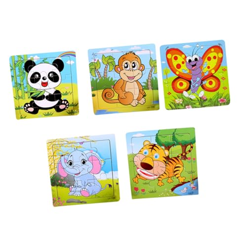 HANABASS 5 Stück Teiliges Holzpuzzle mit Tiermotiven Elefant Tiger Panda AFFE Schmetterling Pädagogisches Lernspielzeug für Interaktives Kinderspielzeug Kreativität und Motorik von HANABASS