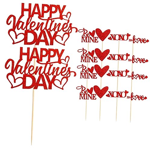 HANABASS 50 Stück Valentinstag Cupcake Topper mit Roten Glitzer Herzen Kreative Tortendeko für Hochzeit Geburtstag Verlobung Party und Festliche Anlässe Vielseitige Kuchenstecker für von HANABASS