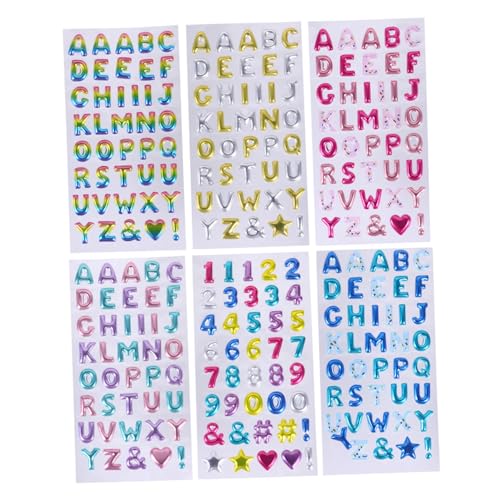 HANABASS 6 Blätter 3D-Aufkleber Glitzer-buchstabenaufkleber Dreidimensionale Nummernaufkleber Glitzernde Aufkleber Puzzle-Alphabet-Aufkleber Dreidimensionale Aufkleber Plastik von HANABASS