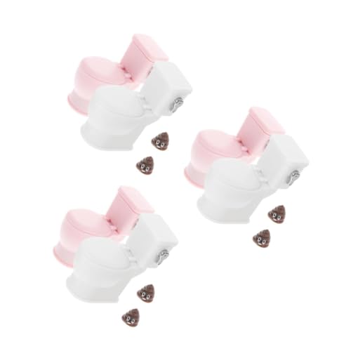 HANABASS 6 Stck. Puppenhaus Miniatur Toilette mit Soundfunktion Realistische Badezimmer Dekoration Stabile Verarbeitung Interaktives Spülgeräusch Charmantes Design für Spiel und Sammeln von HANABASS