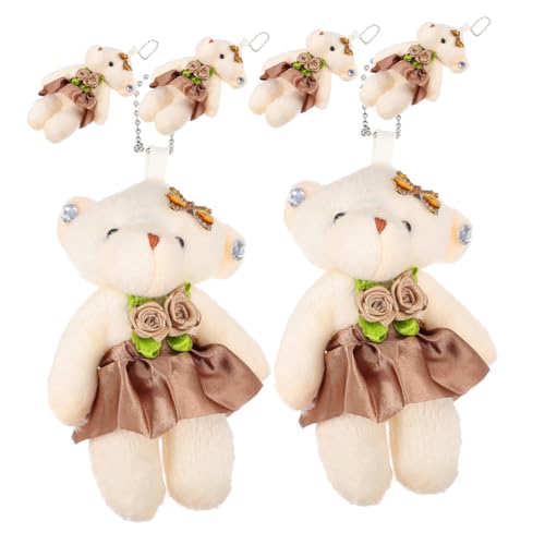 HANABASS 6 Stück Hochzeitsbär- Mini-Bären- Schlüsselbund Winziges Bärendekor ausgestopfter kleiner Bär hängende Mini-Bärenfiguren Plüsch Light Brown von HANABASS