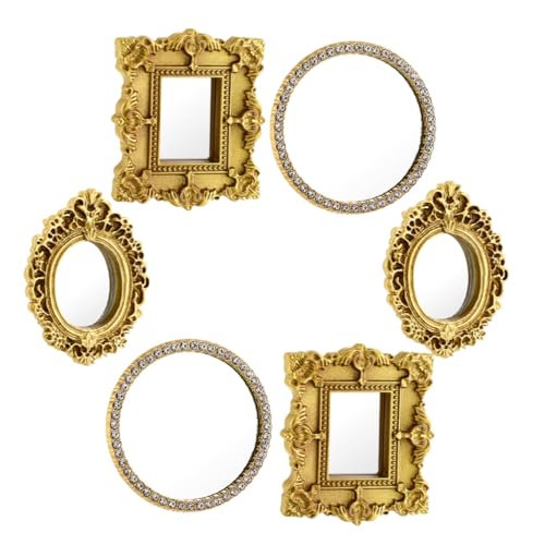 HANABASS 6 Stück Maßstab Goldfarbene Wandspiegel für Puppenhaus Deko Schlafzimmer Flur Detailreiche Rahmen Vielseitig Einsetzbar Robust und Leicht von HANABASS