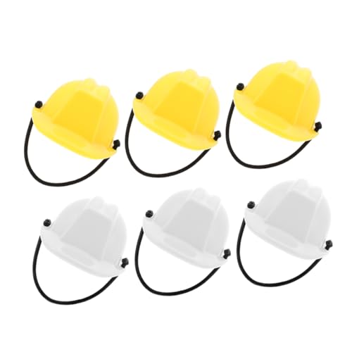 HANABASS 6 Stück Mini Sicherheitshelme aus Kunststoff Miniatur Bauarbeiter Helm Modell Weiße und Gelbe Puppenhelme mit Elastischem Kinnriemen Geeignet für Puppendekoration und Rollenspiele von HANABASS