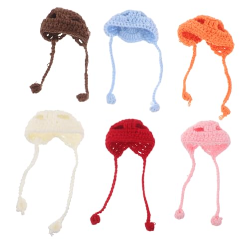 HANABASS 6 Stück Mini Strickmützen für Puppen und Kleine Haustiere Handgestrickte Atmungsaktive Wollmützen Charmante DIY Bastelornamente Leichte Kopfbedeckungen für Kostüme und Dekorationen von HANABASS