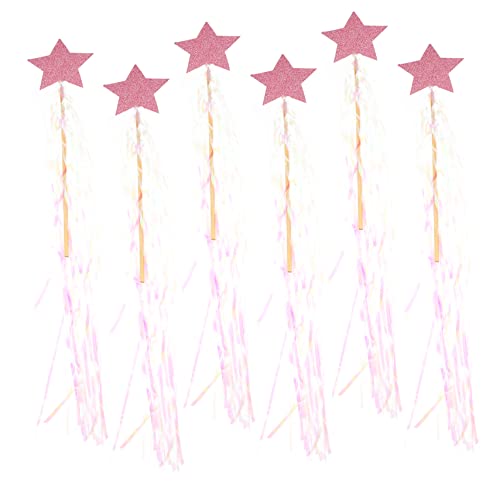 HANABASS 6 Stück Teiliges Fairy Star Wand mit Pailletten Holzstab und Papierstern Zauberhafte Cosplay Requisite für Hochzeitsfeiern Bühnenauftritte und Partys Accessoires für Mädchen von HANABASS