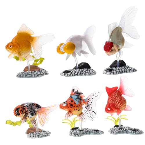 HANABASS 6 Stück Teiliges Goldfisch Set Desktop Fischfiguren Lernspielzeug Pädagogische Dekorative Fischmodelle für Kognitive Entwicklung und Kreative Fantasie von HANABASS