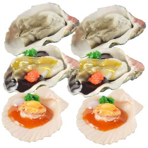 HANABASS 6 Stück Teiliges Realistische PVC Meeresfrüchte Modelle Muscheln Austern Jakobsmuscheln Lebensmittelecht Simulation Fotorequisite Küchendeko Stranddeko von HANABASS