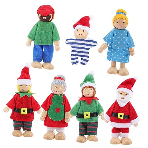 HANABASS 7 Stück Holz Puppenfamilie Teiliges Bewegliche Mini Spielfiguren Verstellbare Arme und Beine Kreatives Rollenspiel für Puppenhaus Familie von HANABASS