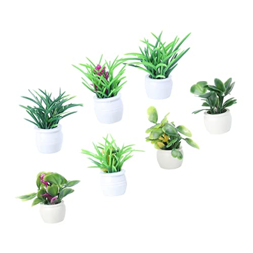 HANABASS 7 Stück Mini-topfpflanze Topfpflanzen Künstliche Dekoration Miniatur Anlage Künstlich Mit Topf Klein Realistisch Drinnen Sortiert Mini Bonsai Simulation Mini-Bonsai Plastik Green von HANABASS