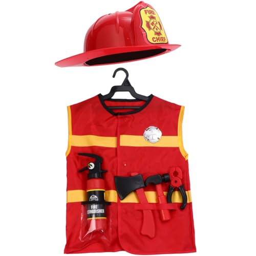 HANABASS 7Stücke Teiliges Feuerwehrmann Cosplay Kostüm Set für Rollenspiele Halloween und Partys Weste Helm Werkzeugen und Abzeichen für Kleine HANABASS 7Stücke Teiliges Feuerwehrmann Cosplay Kostüm Set für Rollenspiele Halloween und Partys Weste Helm Werkzeugen und Abzeichen für Kleine von HANABASS