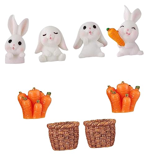 HANABASS 8 Stück Kaninchen Figuren mit Korb und Osterdekoration für Cake Topper und Mikrolandschaft für Garten und Festlichkeiten von HANABASS
