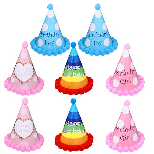 HANABASS 8 Stück Teiliges Lustige Geburtstagsmützen mit Pompons Papierpartyhüte für Kindergeburtstage für Fotos und Kreative Feiern von HANABASS