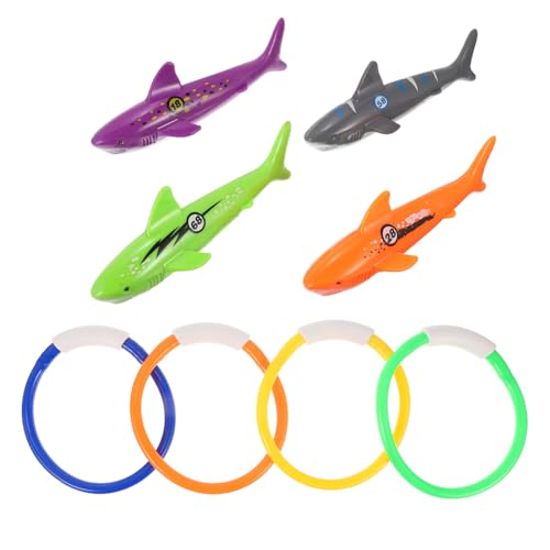 HANABASS 8 Stück Teiliges Poolspielzeug Weichen Tauchringen und Bunten Haifiguren Sicheres Wasserspielzeug für Tauchen Lernen Schwimmtraining und Poolspaß im Sommer von HANABASS