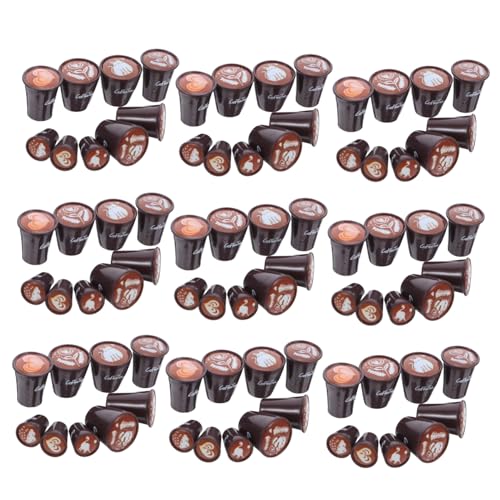 HANABASS 90 Stück Miniatur Kaffeetassen Set Resin Puppenhaus Zubehör Japanische Latte Art Becher mit Herz Panda Katze Muster Mini Trinkbecher für DIY Basteln Küchen Dekoration von HANABASS