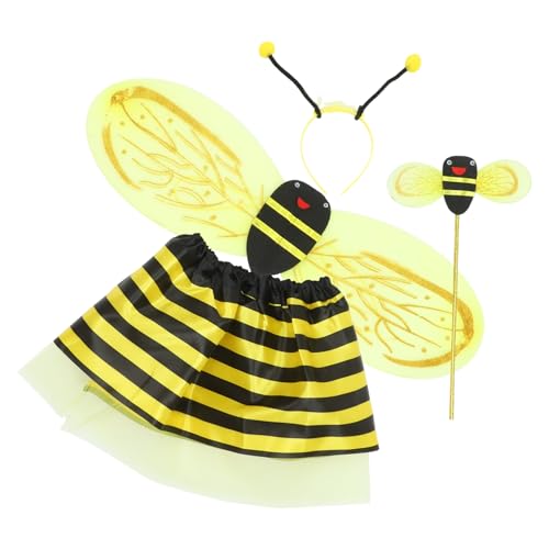 HANABASS Bienenkostüm Set für Flügeln Rock Haarreif und Zauberstab Bee Cosplay Kostüm für Tanzauftritte Mottopartys und Verkleidungen Gelb Schwarzes Party Accessoire von HANABASS