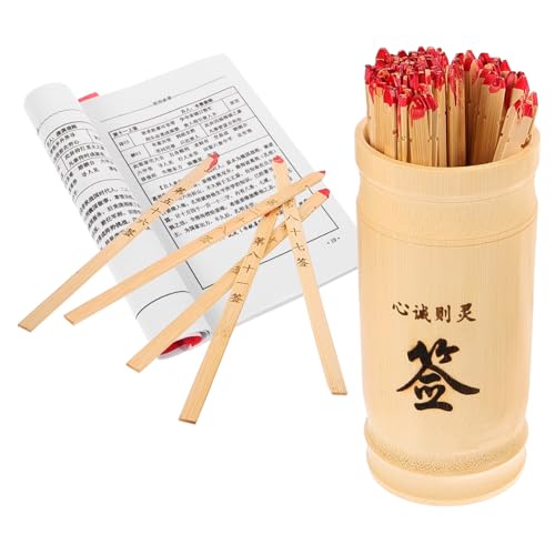 HANABASS Chinesische Wahrsagestäbchen mit Bambuseimer und Buch Buddhistische Divinationsrequisite Glatte Oberfläche Geeignet für Familien Tempel und Büro von HANABASS
