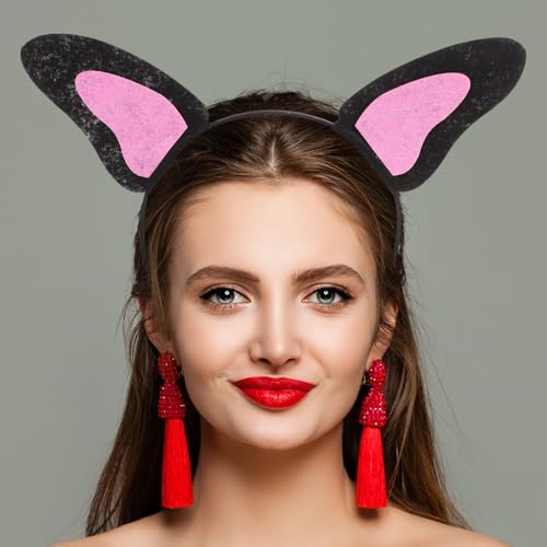 HANABASS Cosplay Hundeohren Stirnband aus Filz Elastisches Schwarzes Haarband Tierisches Kostüm party accessoire für Halloween Geburtstagsfeier Verkleidung und Fotoshooting von HANABASS