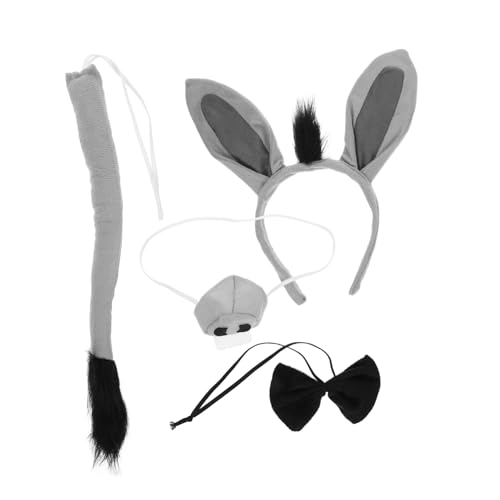 HANABASS Donkey Kostüm Set Teilig Donkey Ohren Stirnband Nase Fliege Weiches Bequemes Karneval Tier Accessoire für Halloween Party Cosplay und Rollenspiele von HANABASS