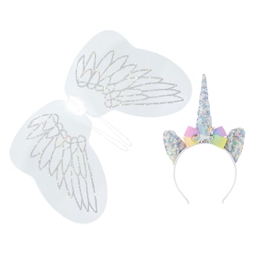 HANABASS Einhorn Verkleidungsset mit Haarreif und Flügeln Leichte Masquerade Kostüm Accessoires für Kleinkinder Party Deko für Geburtstage und Kostümfeste von HANABASS