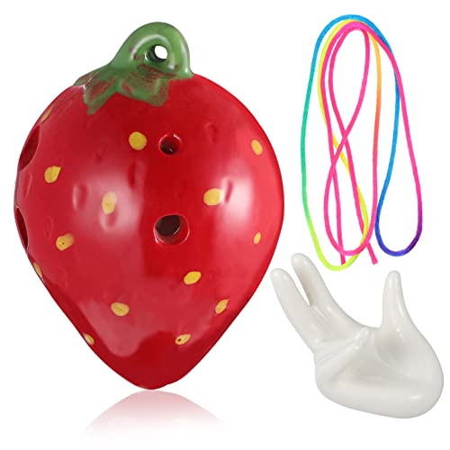 HANABASS Erdbeer Ocarina für Halteband und Notenhalter Kinderfreundliches Lerninstrument Leicht Spielbares Blasinstrument für Anfänger und Musikalische Früherziehung von HANABASS