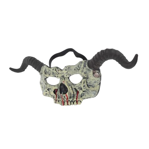 HANABASS Gehörnte Skelettmaske - Halloween-halbgesichts-totenkopfmaske Mit Hörnern Tiermaskerade-kopfbedeckung Gruseliges Kostüm- Für -anzugpartys Und von HANABASS