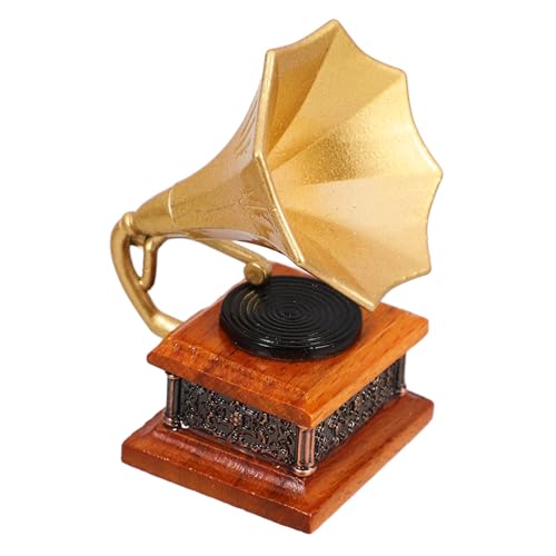 HANABASS Grammophon-Modell Schallplattenspieler Retro Mini Klein Winzig Aufzeichnen Für Phonographenmodell Aus Harz Puppenhaus-elektrogerät Puppenhauszubehör Legierung + Holz + Harz von HANABASS