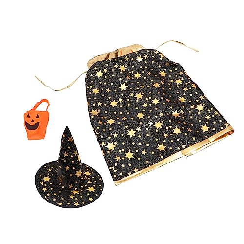 HANABASS Halloween Hexenkostüm mit Verstellbarem Umhang und Hexenhut Kürbistasche für Cosplay Kostümparty und Bühnenauftritte Einheitsgröße für Mädchen von HANABASS