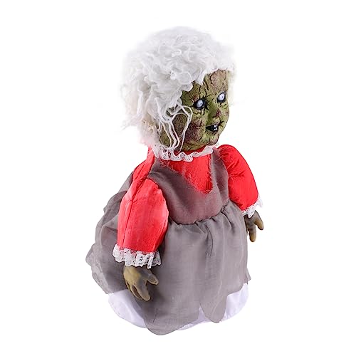 HANABASS Halloween Sprachaktivierte Glühende Laufende Grusel Puppe mit Tonsteuerung Bekleidet Horror Requisite für Haunted House Party Batteriefrei Halloween Deko für Innen und Außen von HANABASS