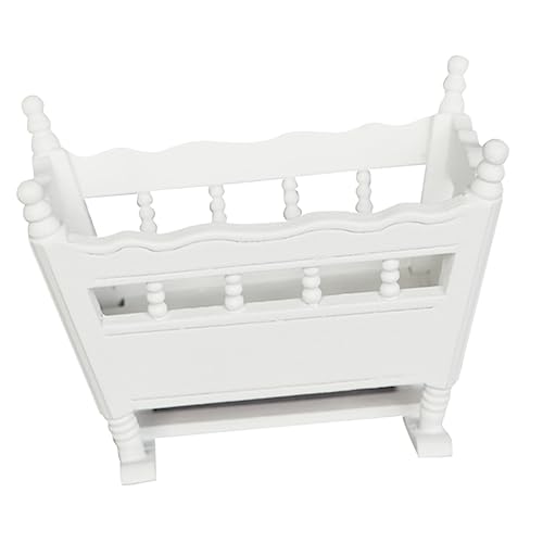 HANABASS Holz Miniatur Möbel Weiß Mini Babybett Puppenhaus Zubehör Kinderspielzeug Kreatives Puppenhaus Möbelmodell Dekoration von HANABASS